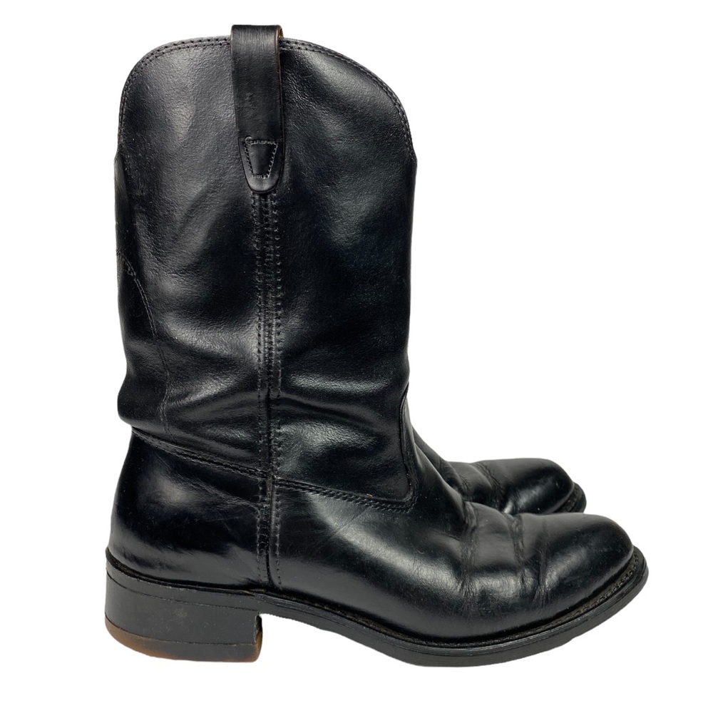 Vulcan Sole Black Leather Boots Motorcycle Cowboy Handmade Boots Men’s Size 9 D